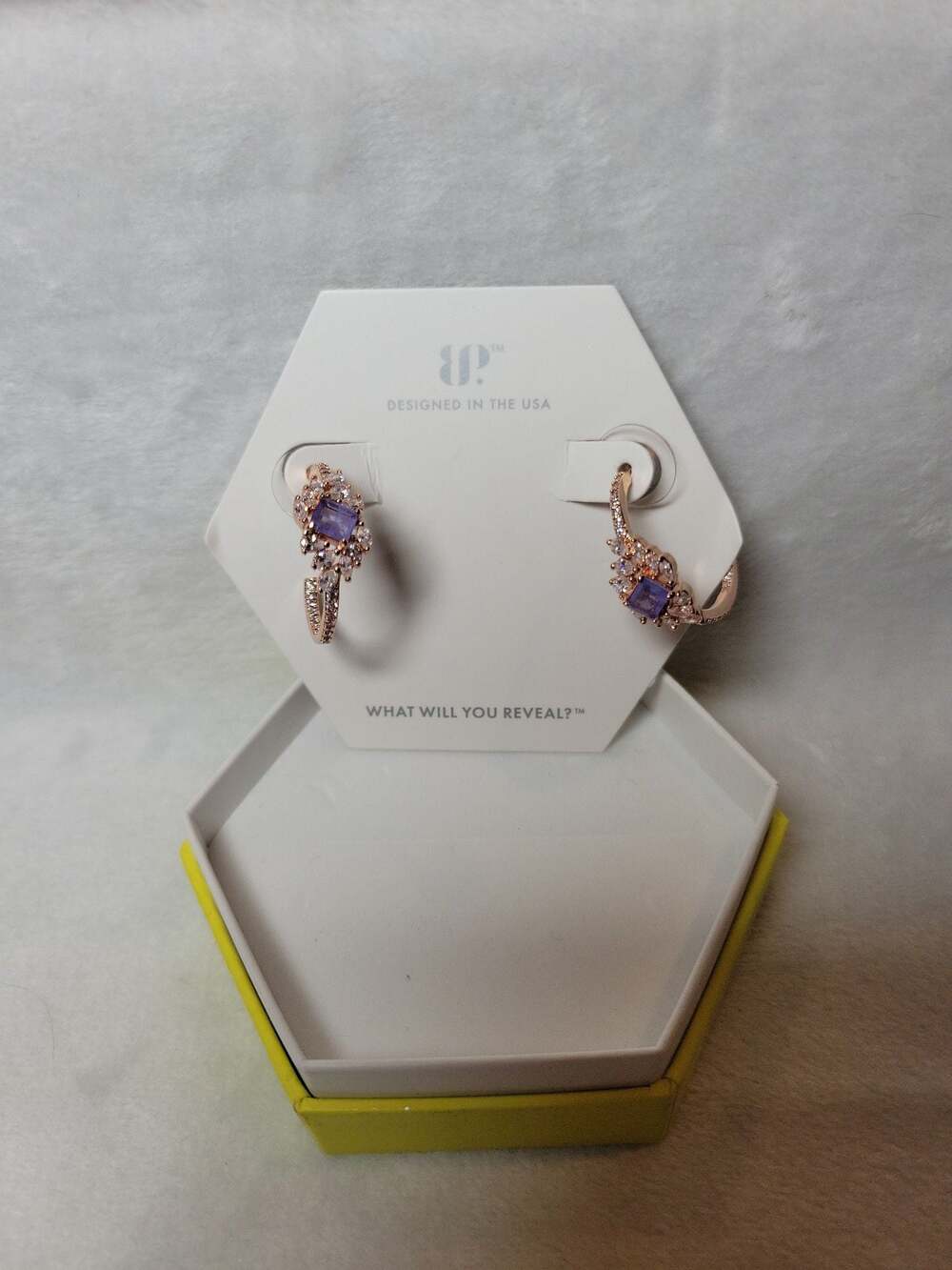 BP Cameo Appearance Created Lavender Fluorite Rose Gold Hoops
